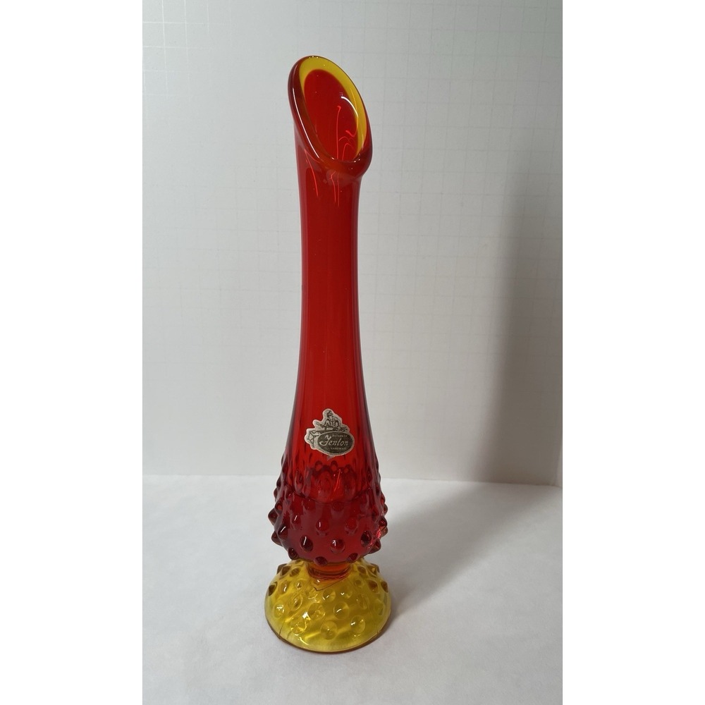Vintage Fenton Amberina Hobnail Swung Vase 10" Tall Cadmium Glowing Vase